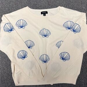 Wildfox Ivory Pullover with Navy Shell Motif